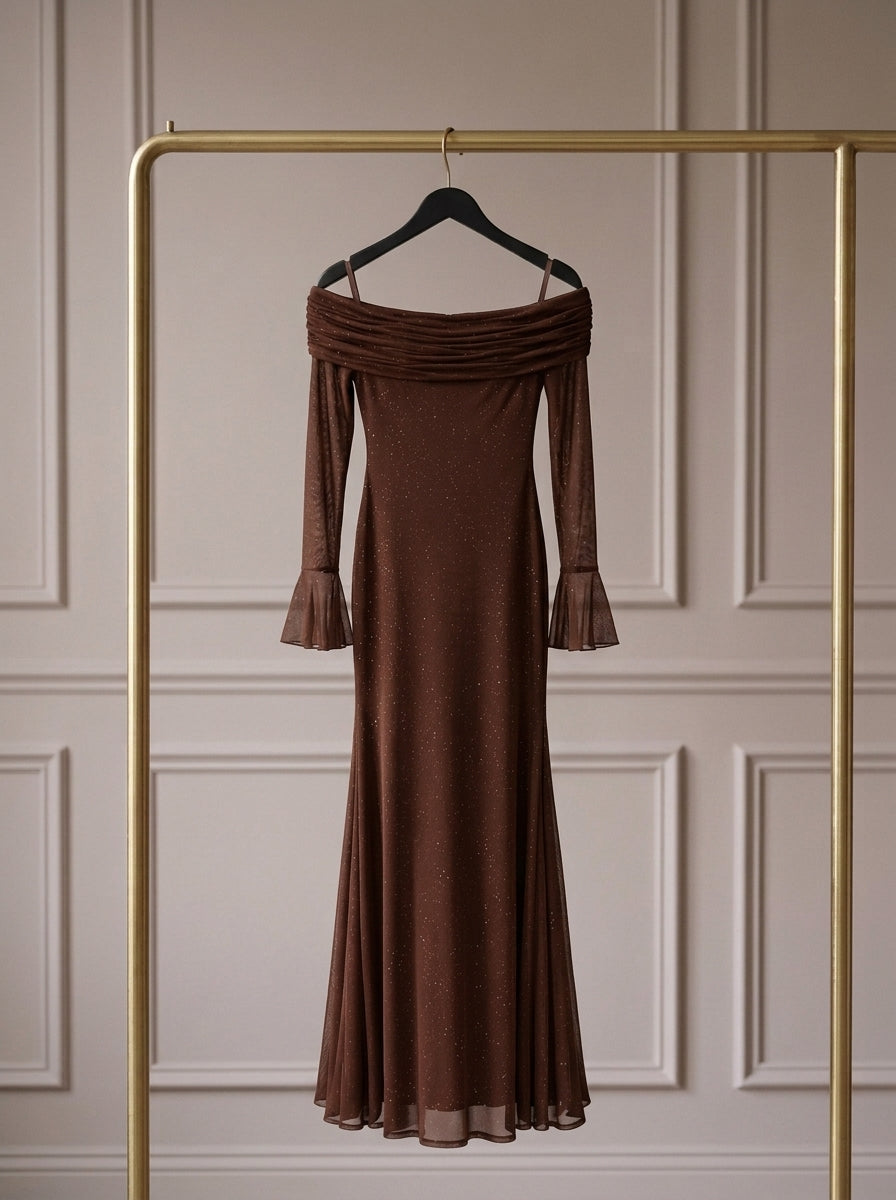 Velméra — Vestido Maxi Bardot con Destellos