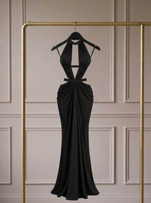 Aurévia — Vestido Maxi Halter Cut-Out · Elegancia Escultural