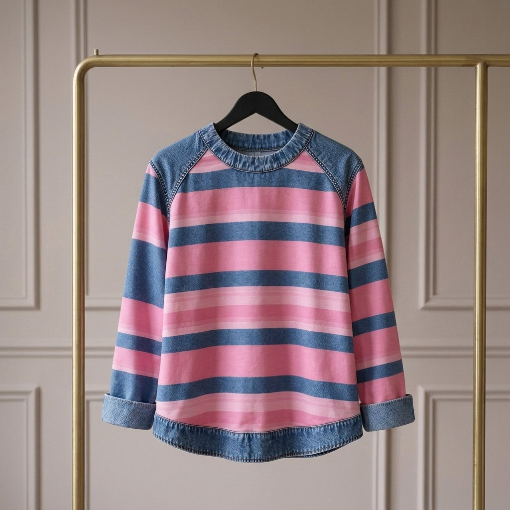 Elara — Sudadera de Rayas con Detalles Denim