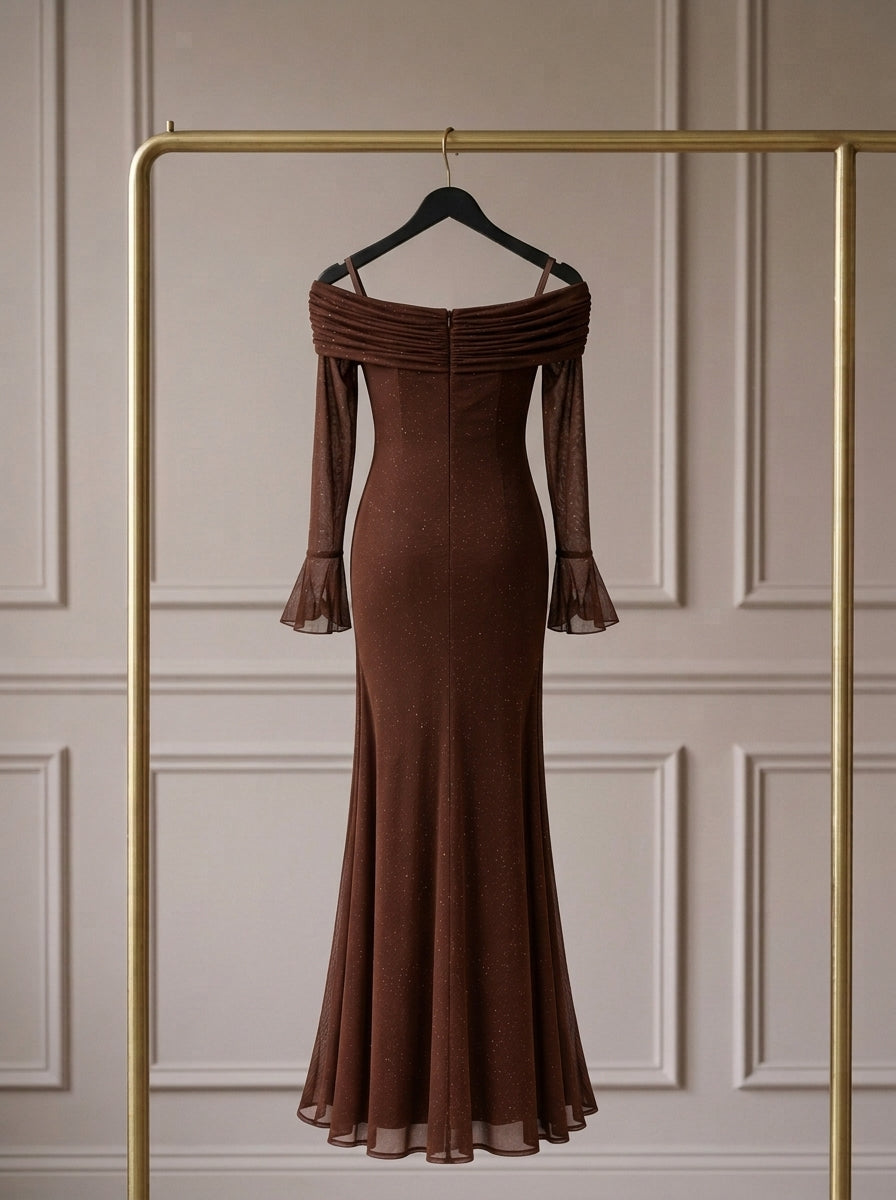 Velméra — Vestido Maxi Bardot con Destellos