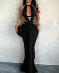 Aurévia — Vestido Maxi Halter Cut-Out · Elegancia Escultural