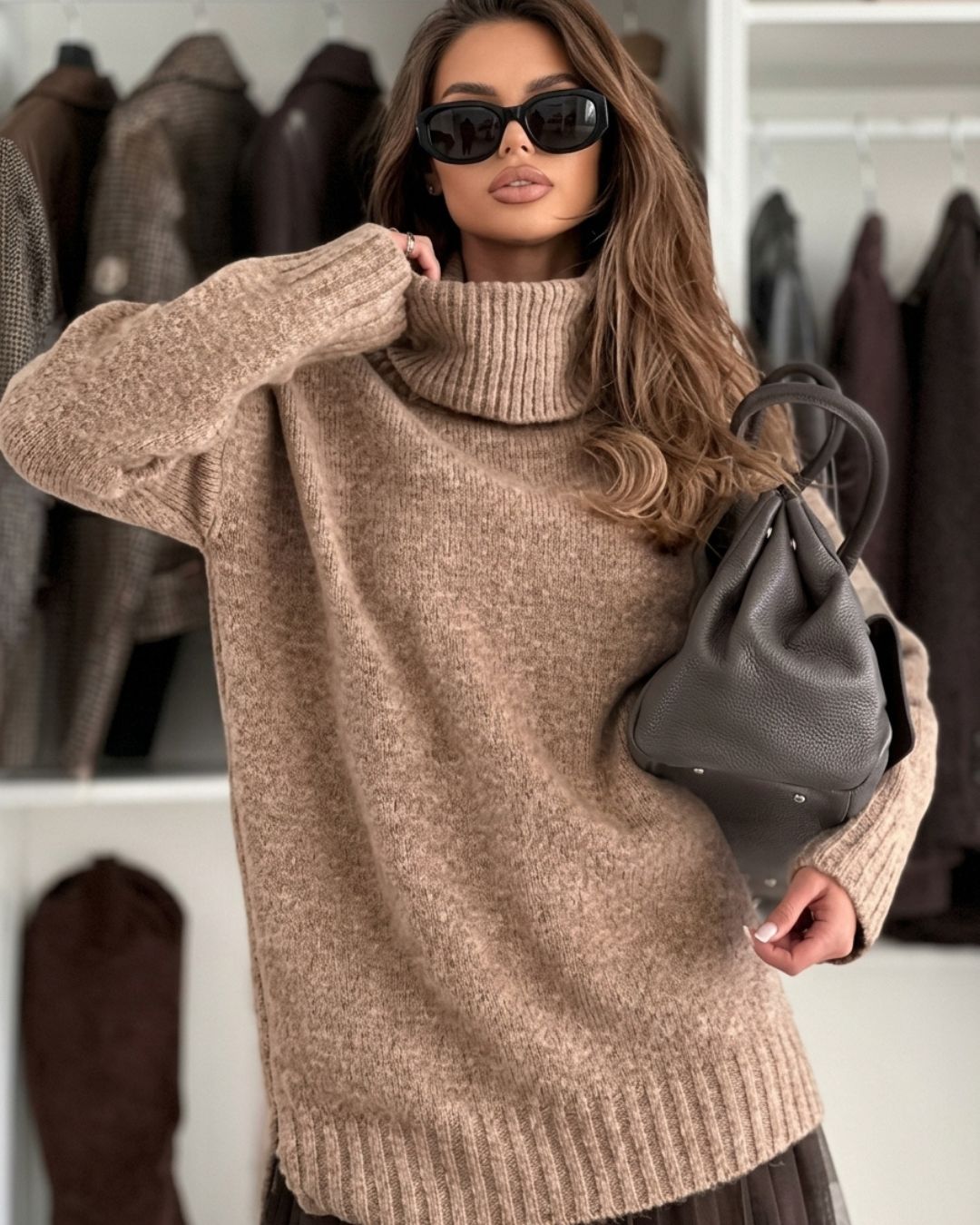 Sélène — Conjunto de Jersey de Cuello Alto y Vestido de Encaje