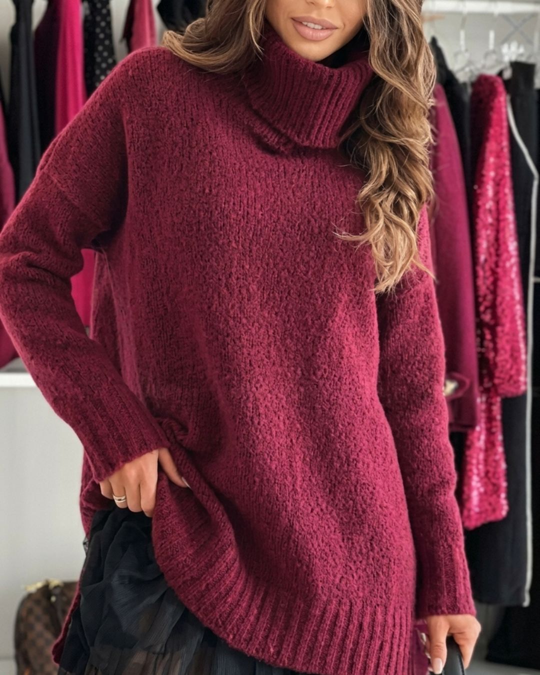 Sélène — Conjunto de Jersey de Cuello Alto y Vestido de Encaje