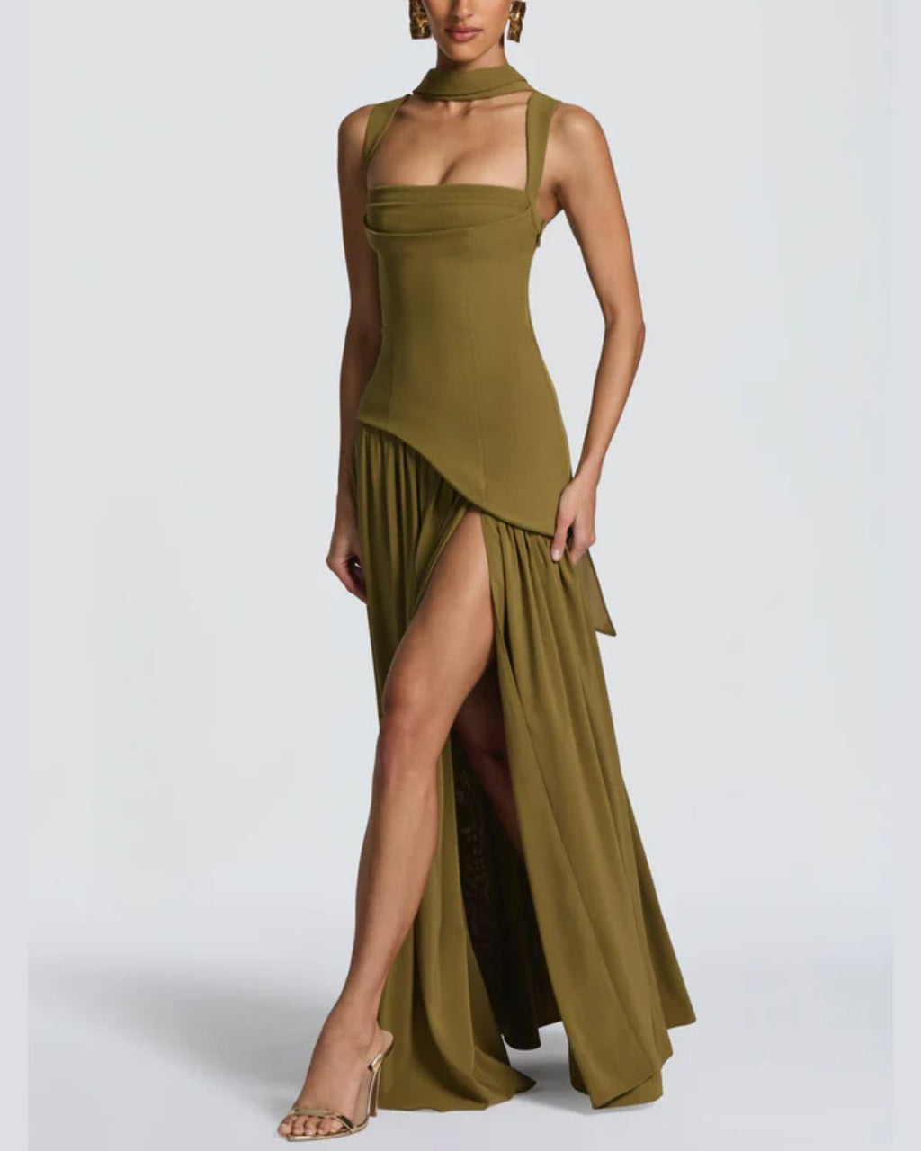 Évarelle — Vestido Maxi Drapeado con Fular