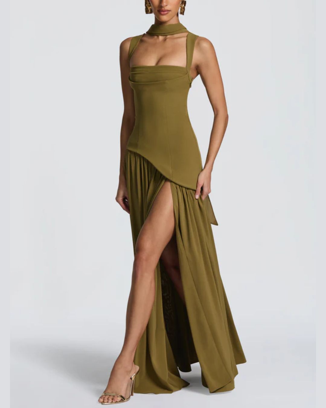 Évarelle — Vestido Maxi Drapeado con Fular