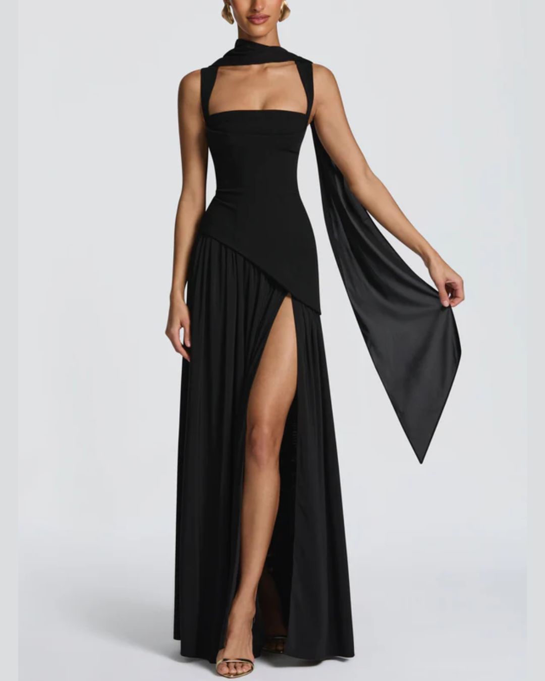 Évarelle — Vestido Maxi Drapeado con Fular