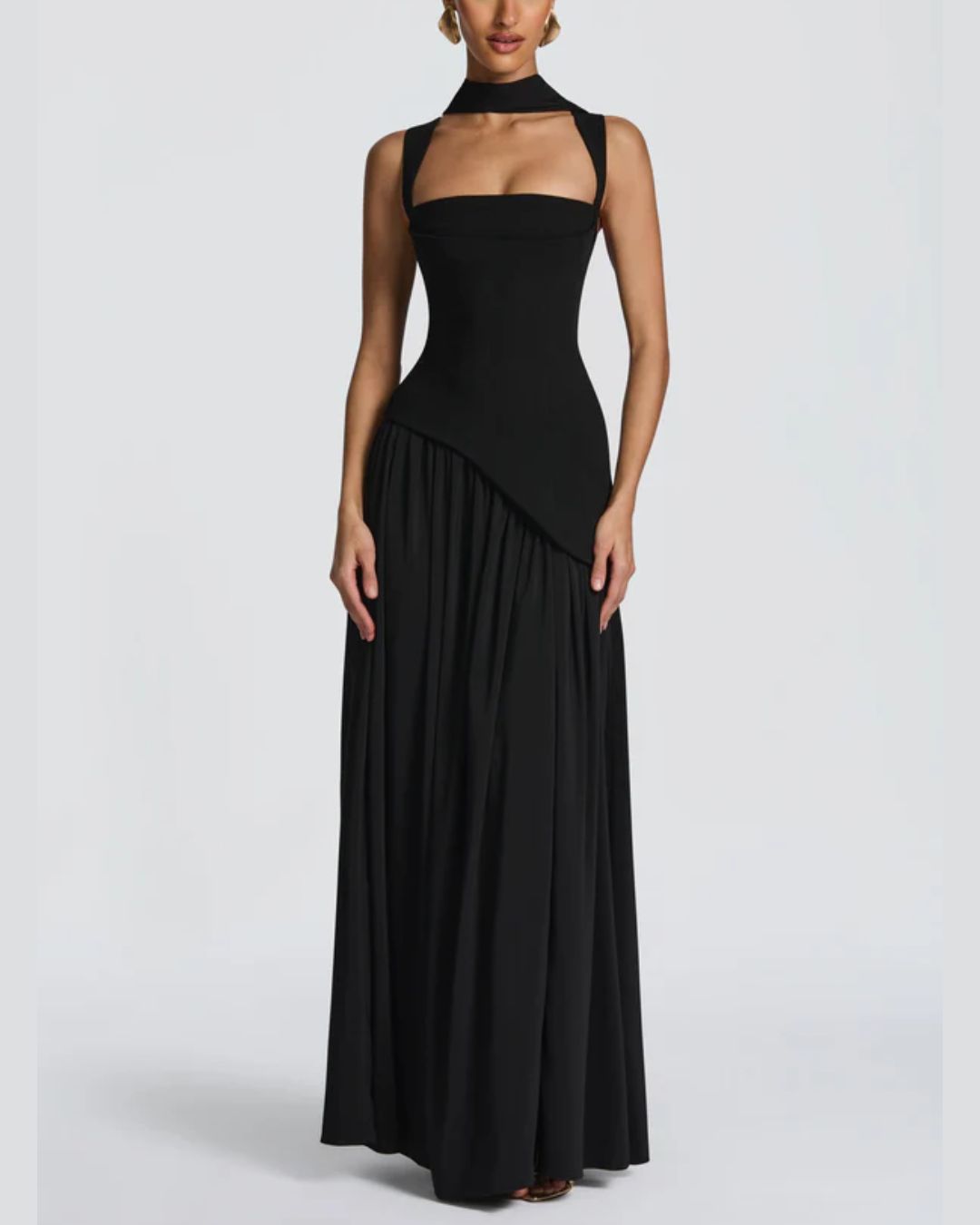 Évarelle — Vestido Maxi Drapeado con Fular