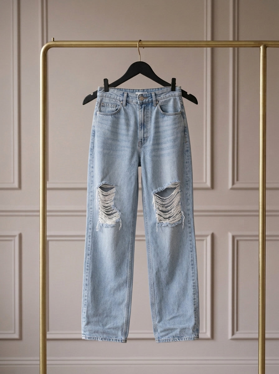 Rebelle — Jeans Wide Leg con Denim Desgastado