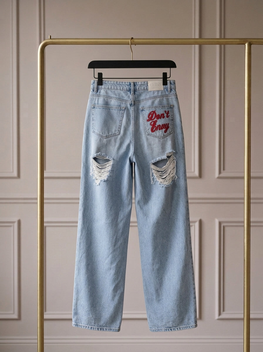Rebelle — Jeans Wide Leg con Denim Desgastado