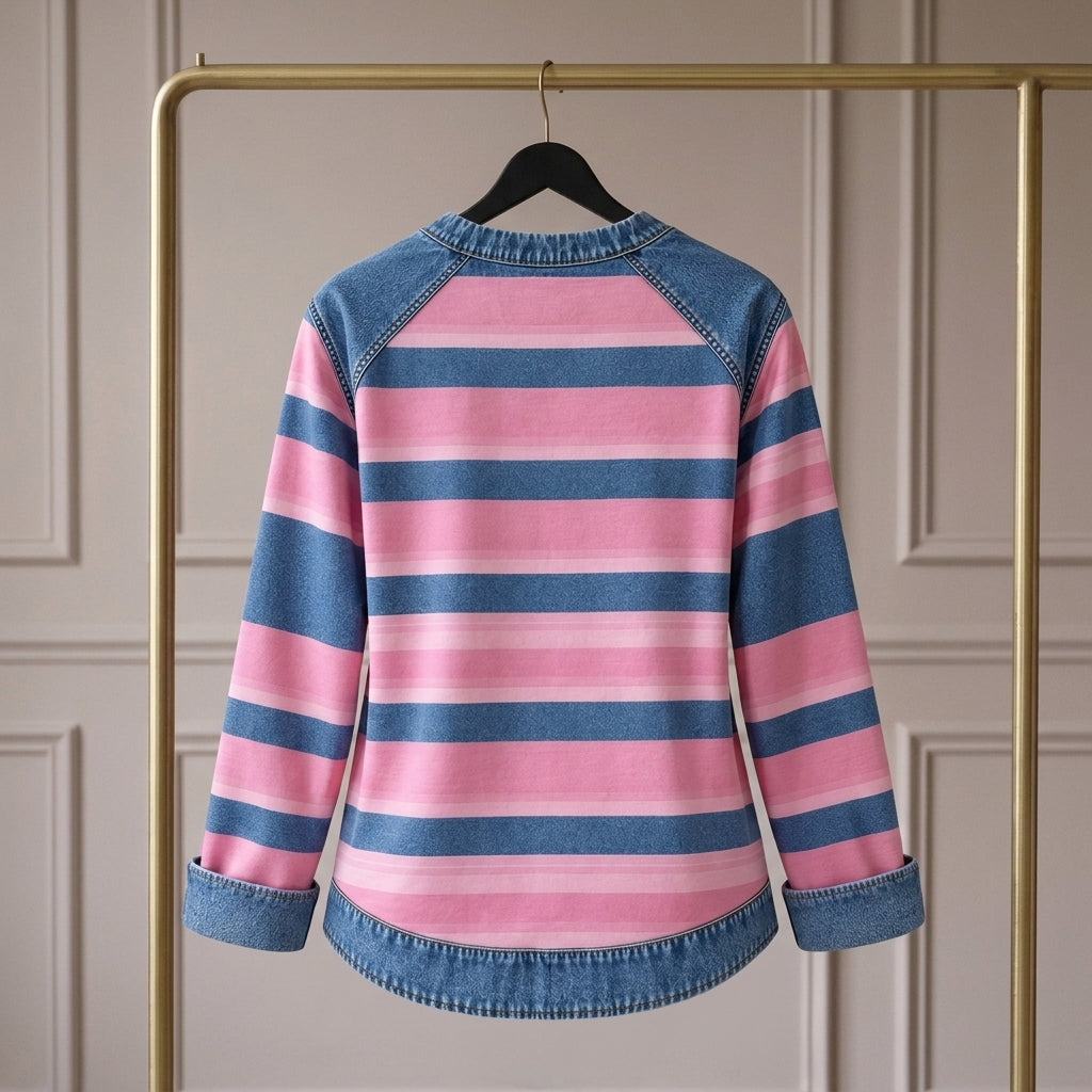 Elara — Sudadera de Rayas con Detalles Denim