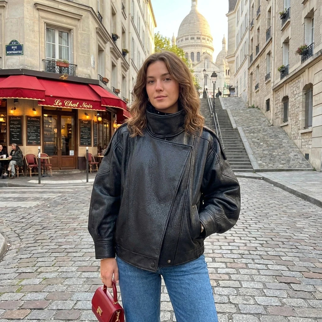 Varelle — Chaqueta Efecto Piel de Cuello Escultural