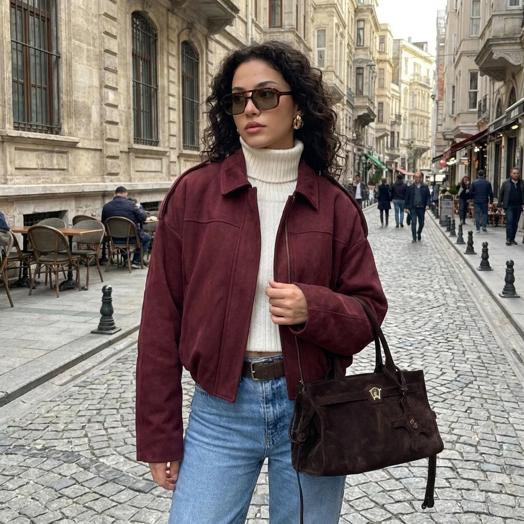 Sorelle — Chaqueta Corta Efecto Ante