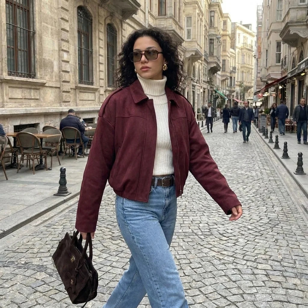 Sorelle — Chaqueta Corta Efecto Ante