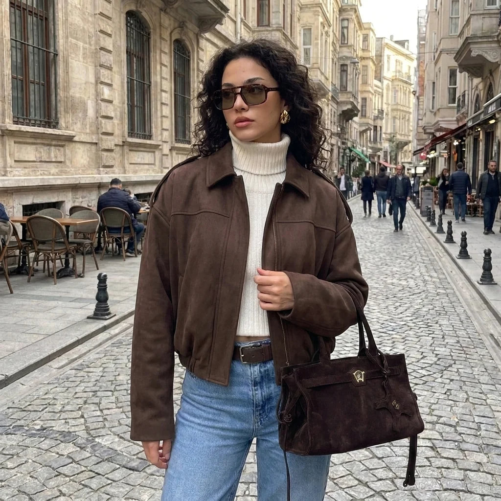 Sorelle — Chaqueta Corta Efecto Ante