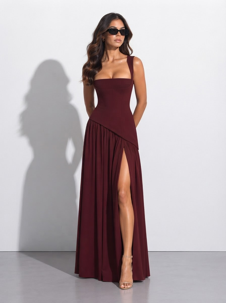 Évarelle — Vestido Maxi Drapeado con Fular