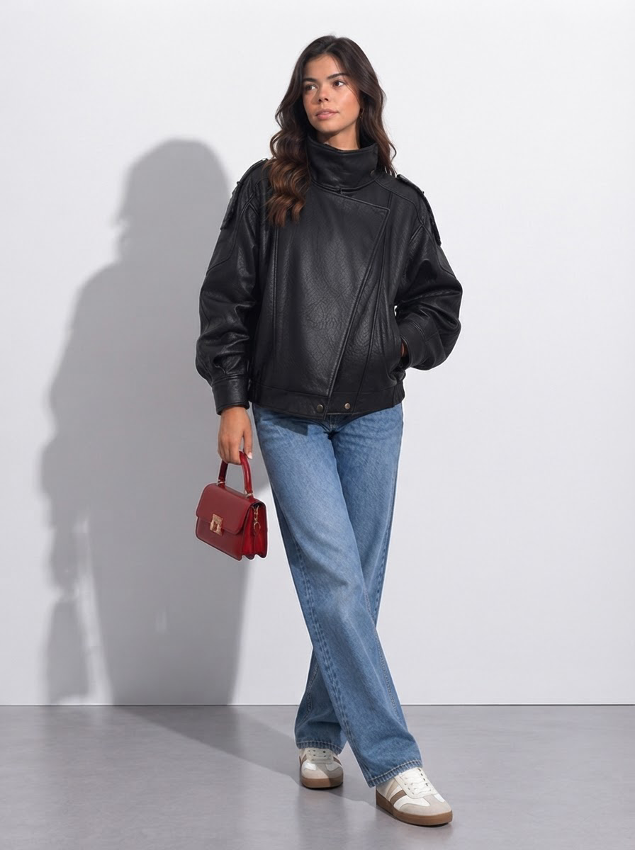 Varelle — Chaqueta Efecto Piel de Cuello Escultural