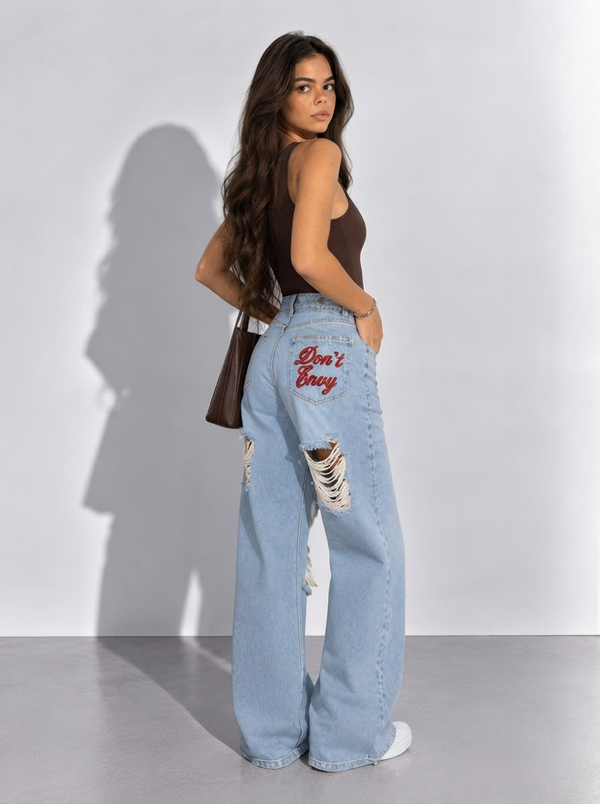 Rebelle — Jeans Wide Leg con Denim Desgastado