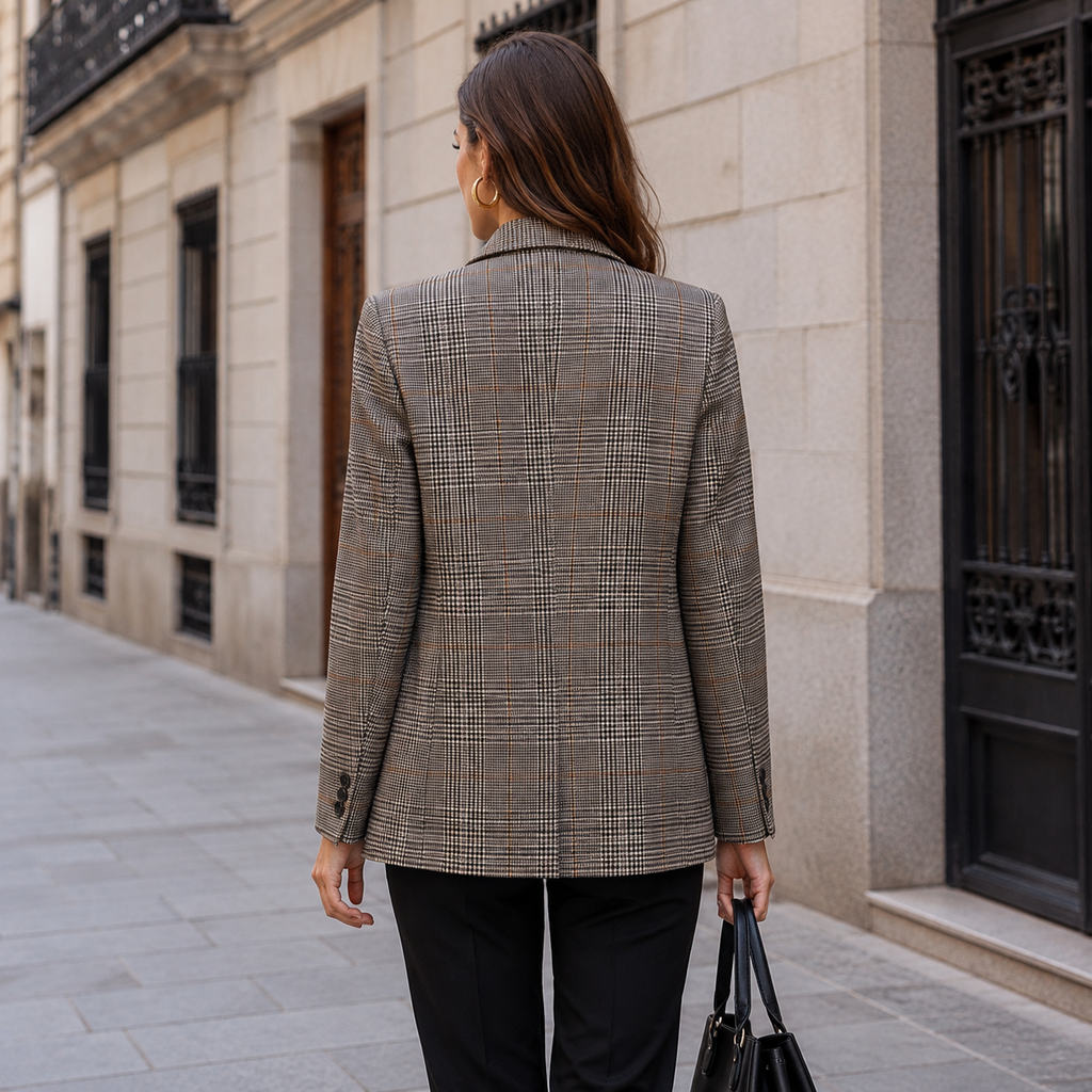 Elowen — Blazer de Cuadros de Corte Refinado