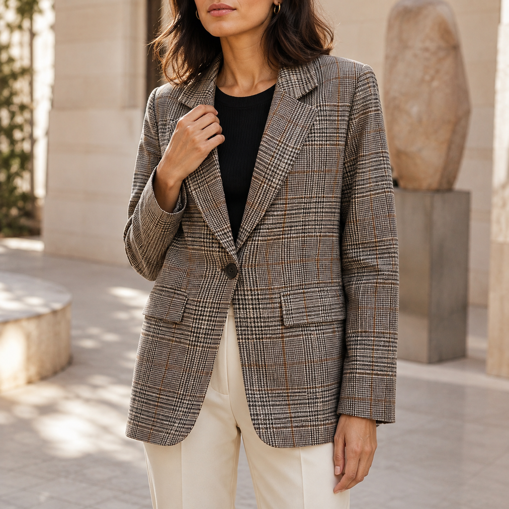 Elowen — Blazer de Cuadros de Corte Refinado